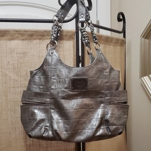 Nicole Miller Silver Shiny Over the Shoulder Bag